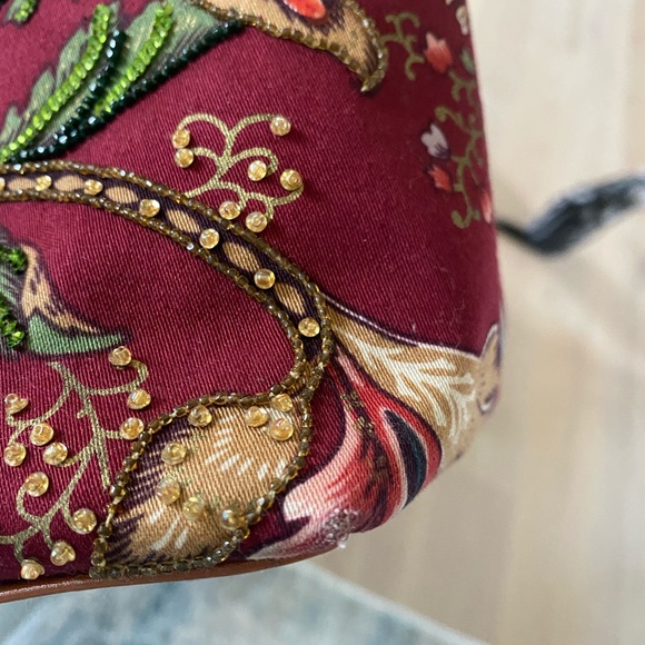 Vintage Isabella Fiore Floral Sequin Beaded Handbag Tote Flowers - Picture 12 of 14